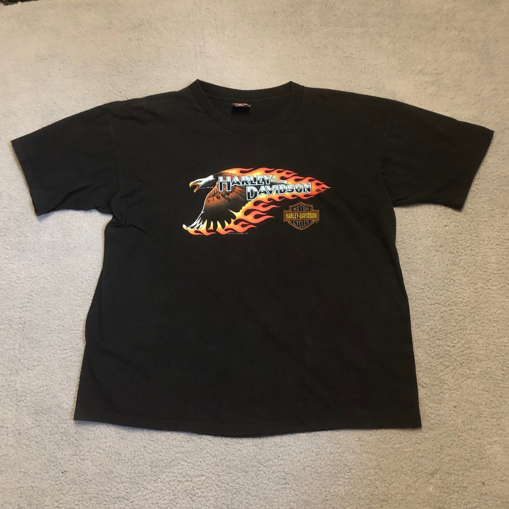 Vtg 1989 Harley Davidson Eagle Flame T Shirt XL Holoubek Black Biker Tee 80s